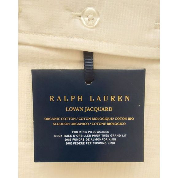 Ralph Lauren LOVAN JACQUARD 100% Organic Cotton Two King Pillowcases  PARCHMENT - Picture 5 of 8